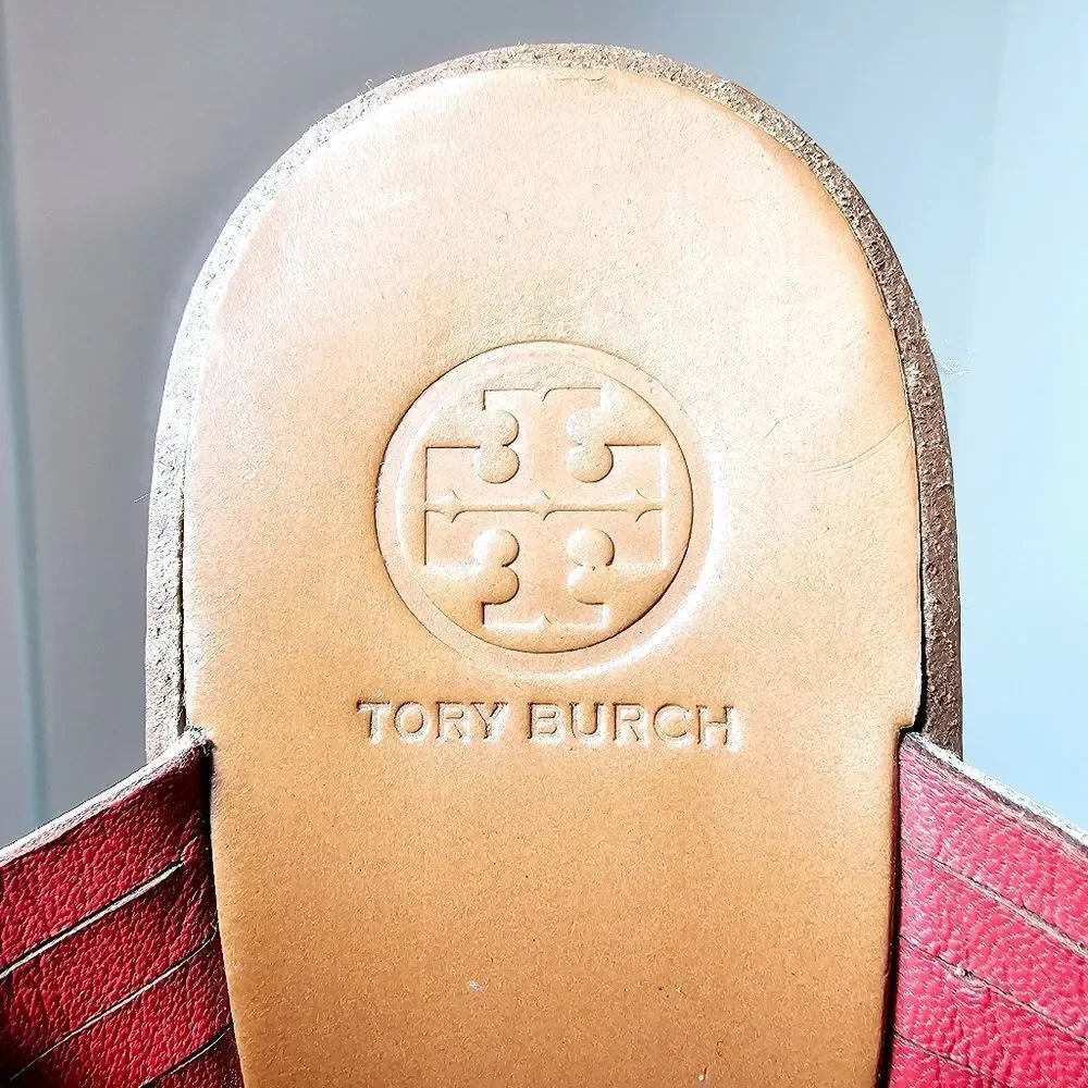 Tory Burch Pecha Woven Leather Stitched Block Heel Mules 8 LIKE NEW!